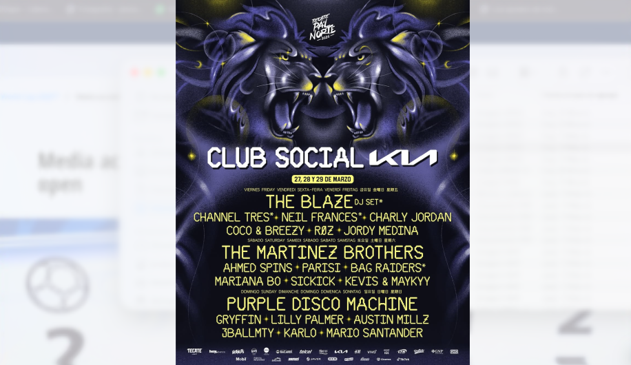 Club Social KIA anuncia potente lineup electrónico para Tecate Pa’l Norte 2026