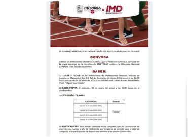 Convoca el Gobierno de Reynosa a la Eleminatoria de Atletismo