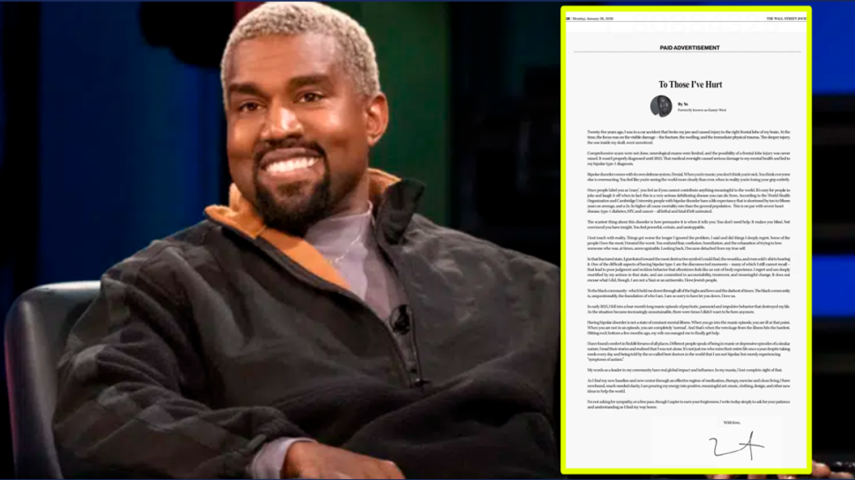 Kanye West se disculpa por comentarios antisemitas y los atribuye a trastorno bipolar