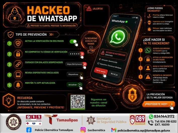 Guardia Estatal Cibernética emite recomendaciones para evitar el hackeo de cuentas de WhatsApp