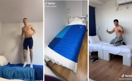 Atletas de Tokio ponen a prueba las camas de cartón “antisexo”