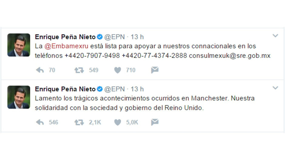 EPN lamenta hechos ocurridos en Manchester
