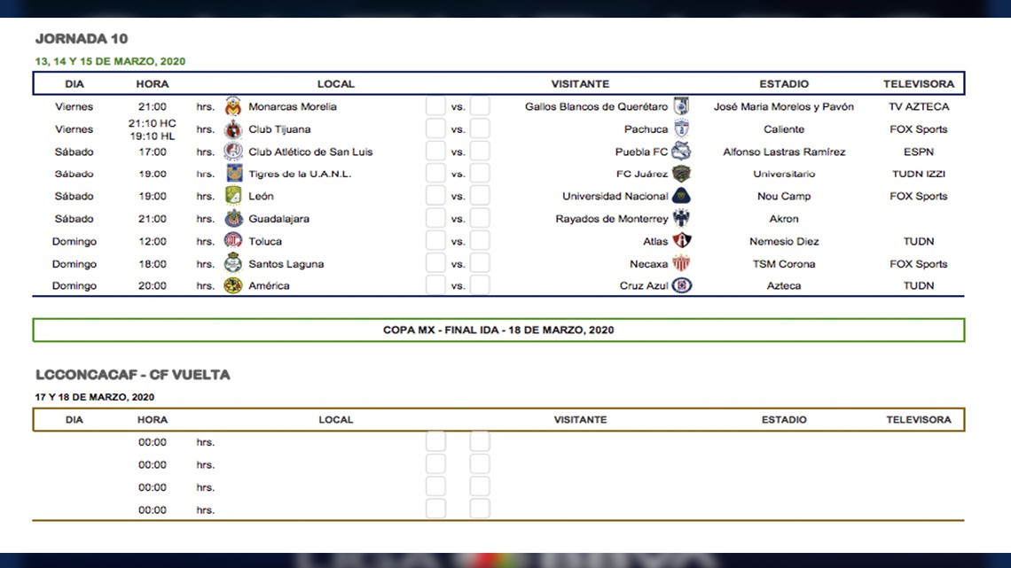 Conoce el calendario completo para el Torneo Clausura 2020 de Liga Mx