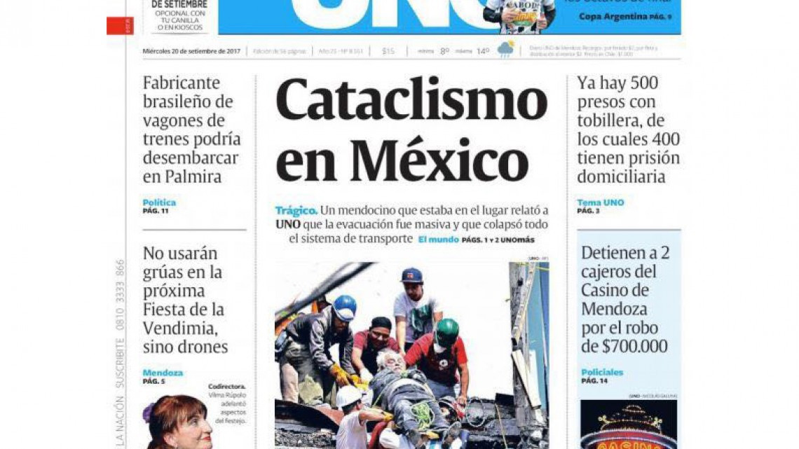 Sismo de México en portadas internacionales