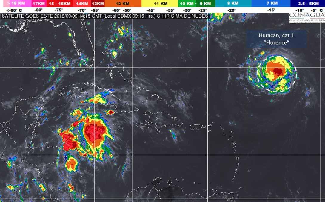 "Florence" aumenta a huracán categoría 1