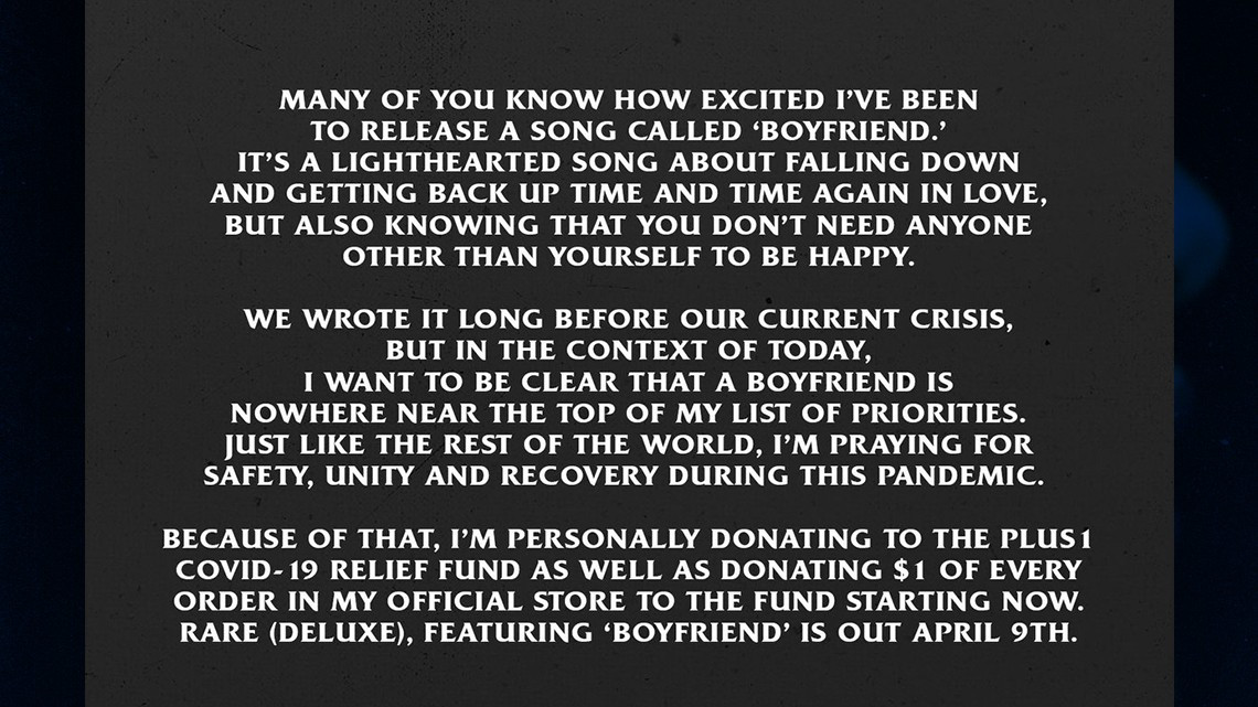 Selena Gomez ayuda en la pandemia con nuevas canciones