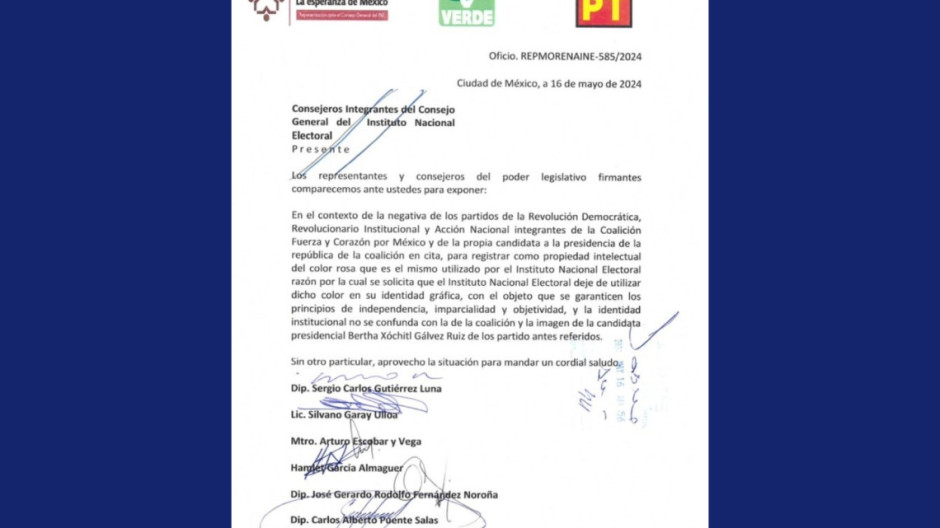 Pide Morena al INE dejar de usar color rosa en imagen Institucional 
