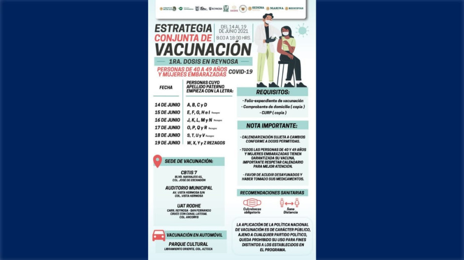 Inicia este lunes vacunación COVID-19 para adultos de 40-49 años
