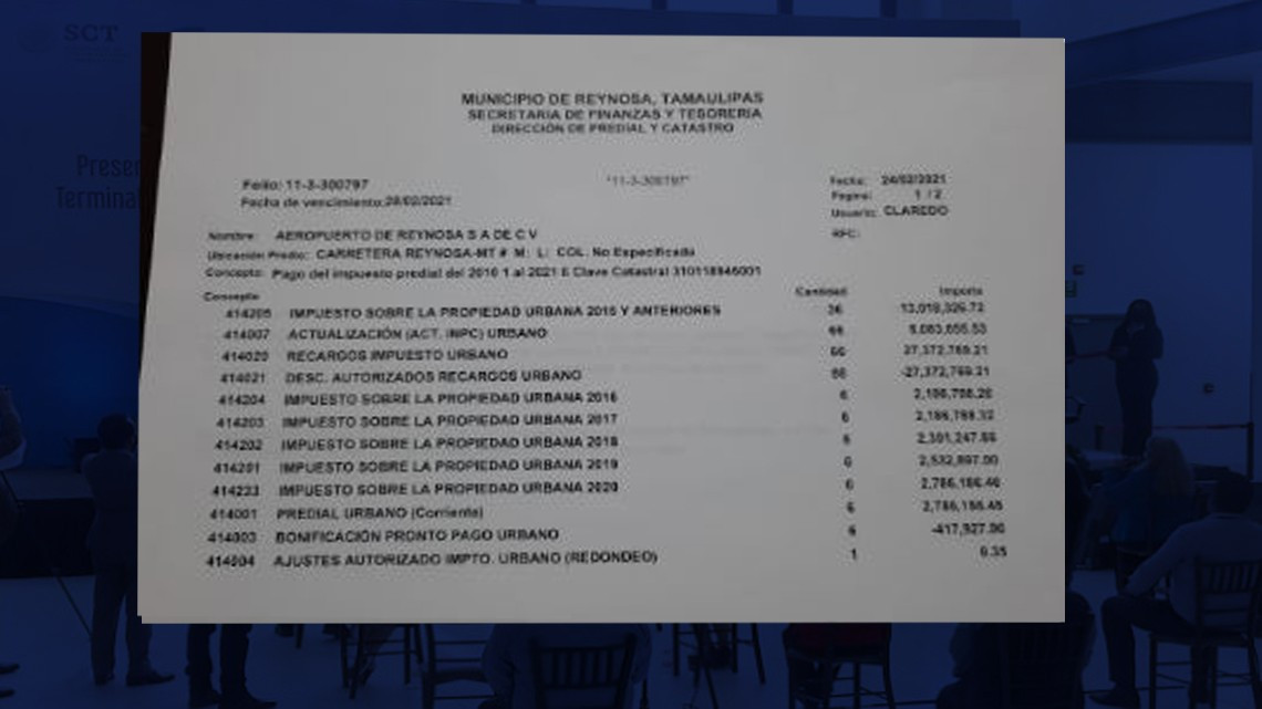 Adeuda Aeropuerto de Reynosa 33 mdp en predial 