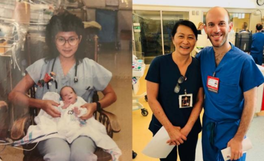 Joven residente descubre que trabaja con enfermera que lo cuidó de bebé