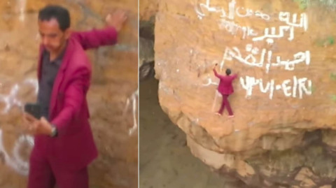 ¡Impresionante! Hombre se coloca al borde de un volcán para tomarse una selfie