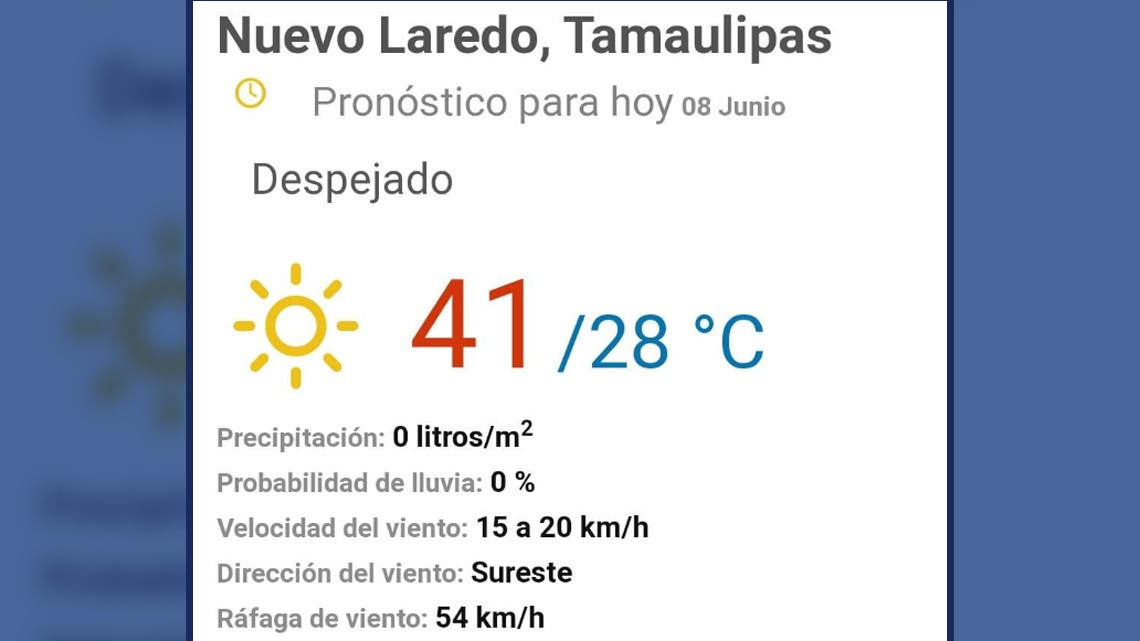 Reynosa, Matamoros y Nvo. Laredo, aumentarán hasta los 41° esta tarde