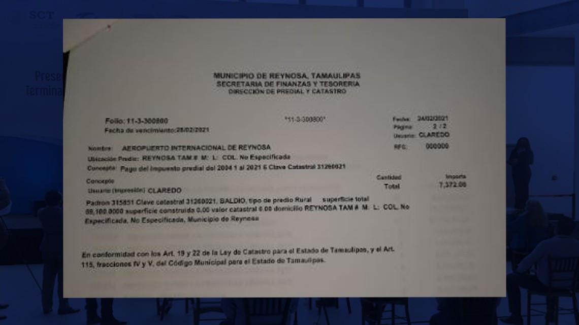 Adeuda Aeropuerto de Reynosa 33 mdp en predial 