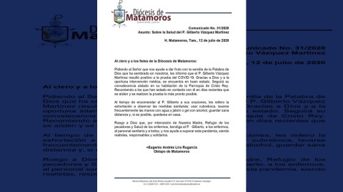 Confirman primer contagio de COVID-19 en párrocos reynosenses