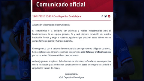 Chivas sanciona a “Chicote” Calderón y Uriel Antuna por incidentes extradeportivos
