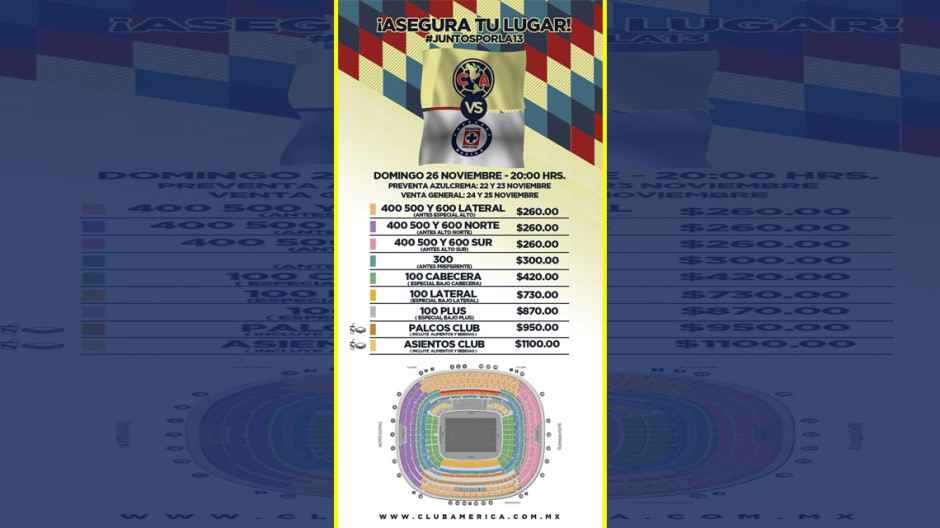 América y Cruz Azul suben precio de boletos 