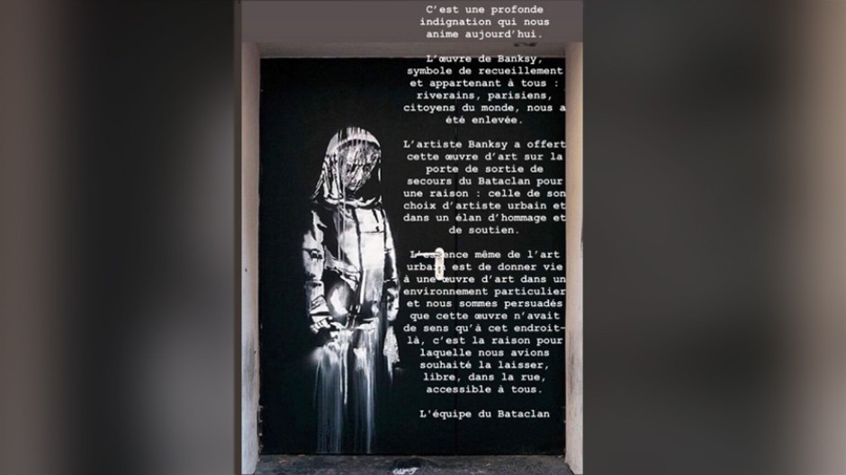 Roban obra de Bansky dedicada a víctimas del Bataclan
