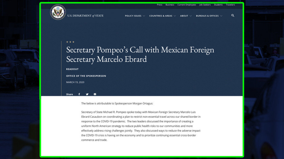 México y EU consideran restringir viajes no esenciales por coronavirus