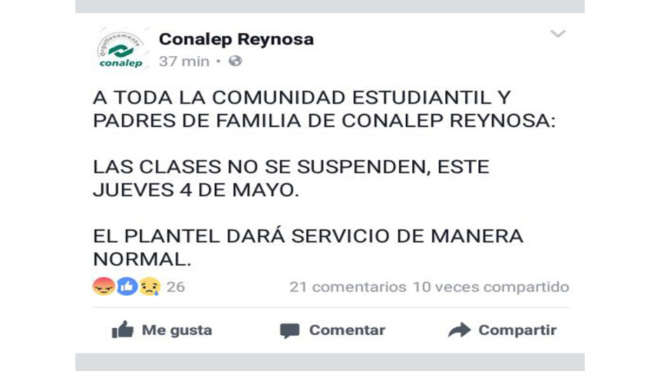 Cancela Conalep suspensión de clases