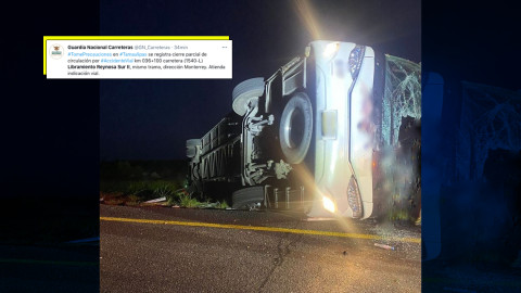 Se registra volcadura de autobús de pasajeros en la carretera Reynosa-Monterrey 