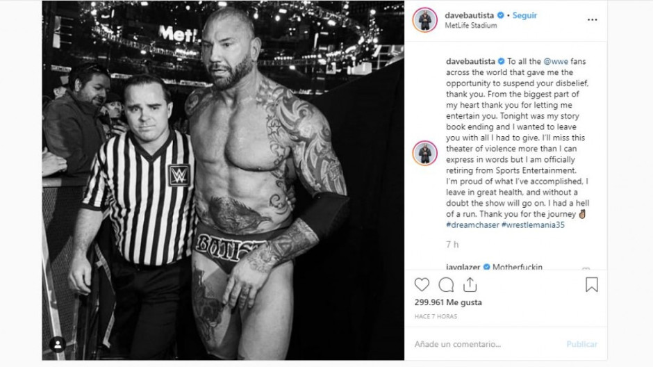 Batista anuncia su retiro de la WWE