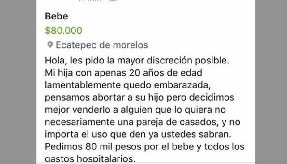 Mujer quería vender a su nieto por Facebook