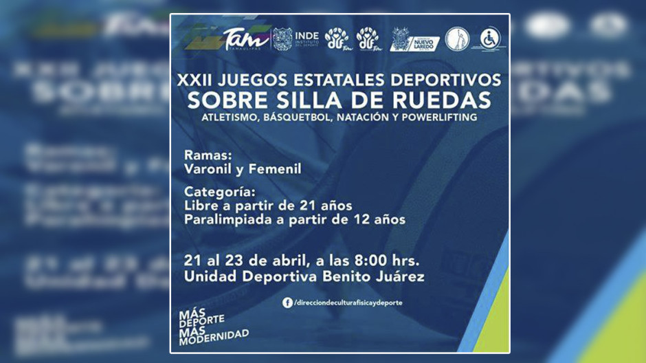 Invitan a la ciudadanía a los Juegos Estatales Deportivos en Silla de Ruedas 