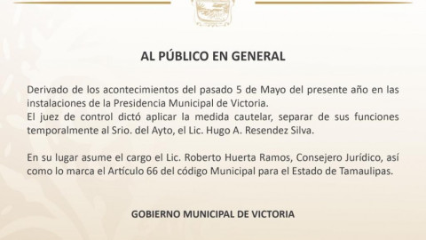 Separan de su cargo a Secretario del ayuntamiento de Victoria por privación ilegal de Policía 
