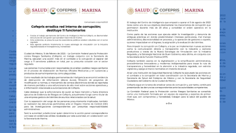 Destituye Cofepris a 11 funcionarios por corrupción y tráfico de influencias