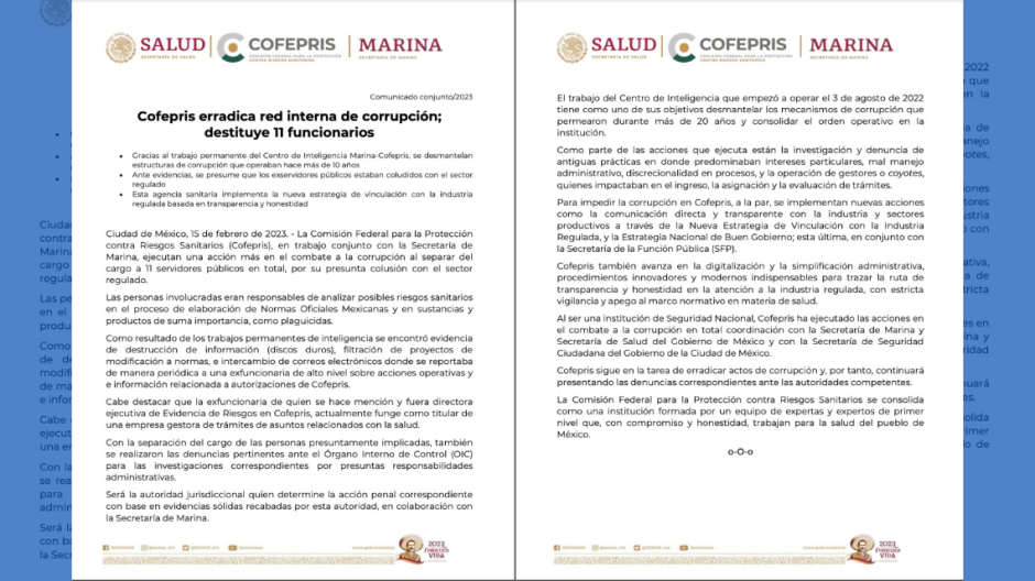 Destituye Cofepris a 11 funcionarios por corrupción y tráfico de influencias