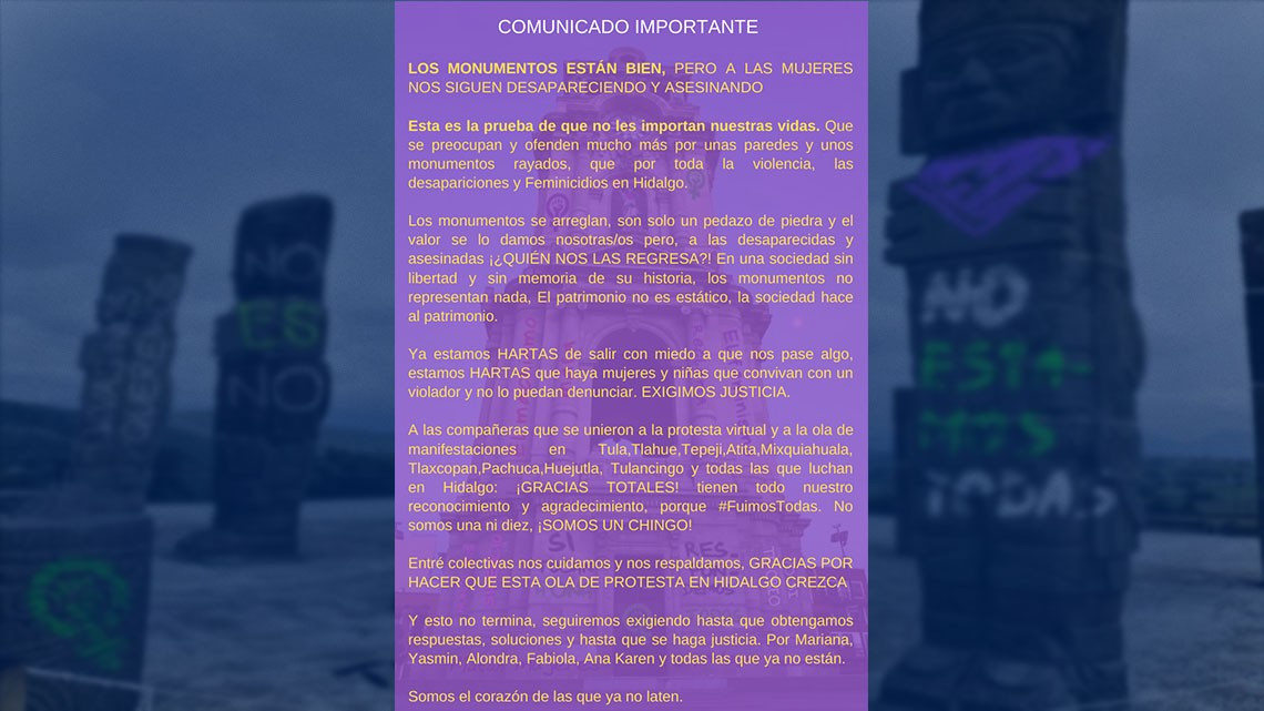 Realizan pintas virtuales para protestar contra feminicidios en Hidalgo 