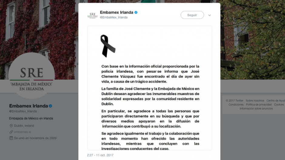 Hallan sin vida a joven mexicano desaparecido en Irlanda