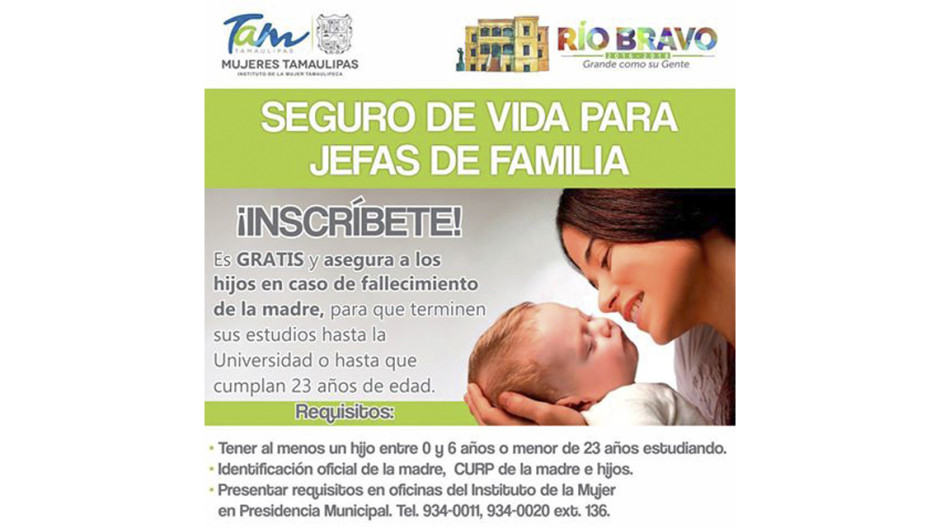 Invitan a inscribirse a "Seguro de vida para jefas de familia"