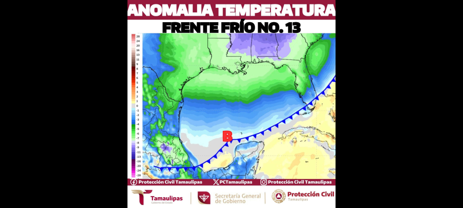 Frente Frío No. 13: Descenso térmico y vientos fuertes en Tamaulipas