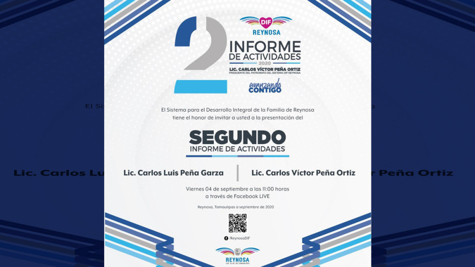 Sistema DIF Reynosa invita al segundo informe de actividades 2020