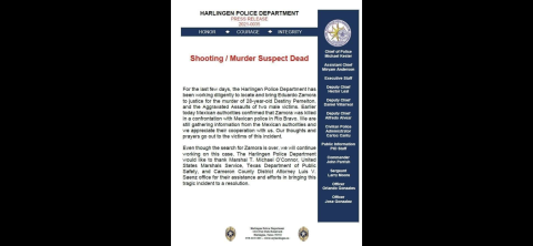 Abaten Gopes a sospechoso del tiroteo fatal en Harlingen