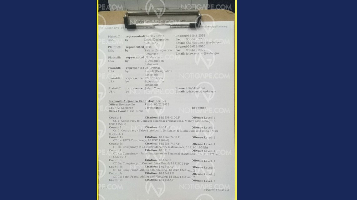 Filtran documentos de la corte de Brownsville con cargos desde hace seis años contra Yarrington y Fernando Cano