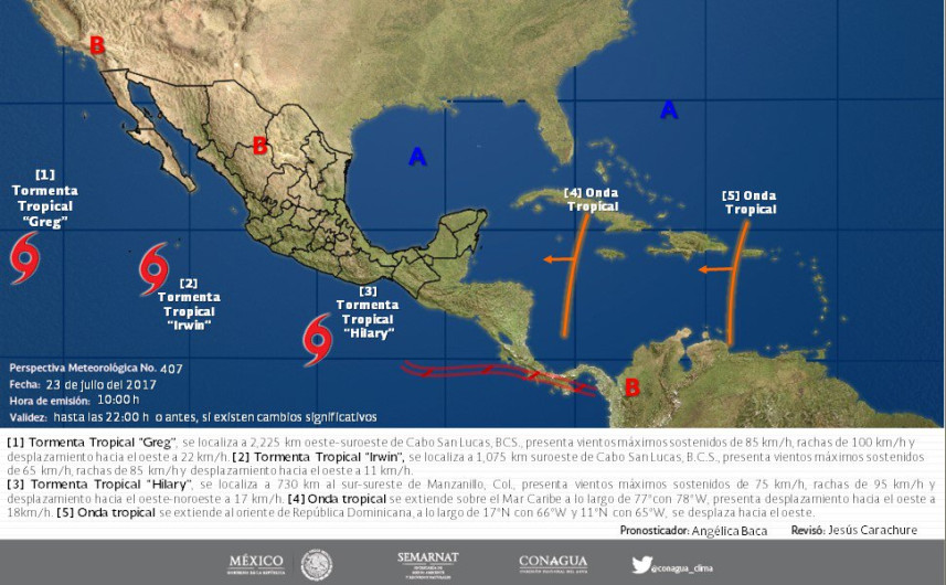 Se forman tormentas 'hilary' e 'Irwin' en el Pacífico
