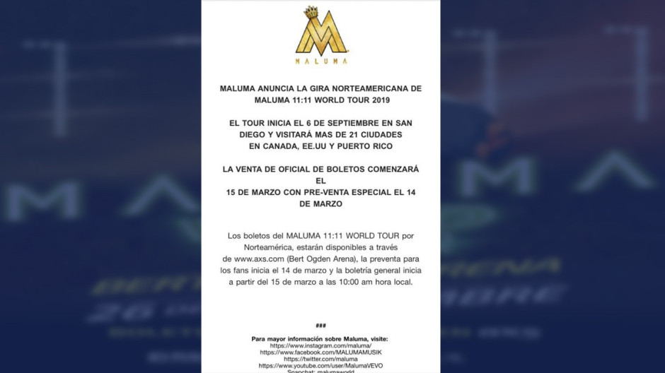 Maluma traerá gira mundial a Edinburg 
