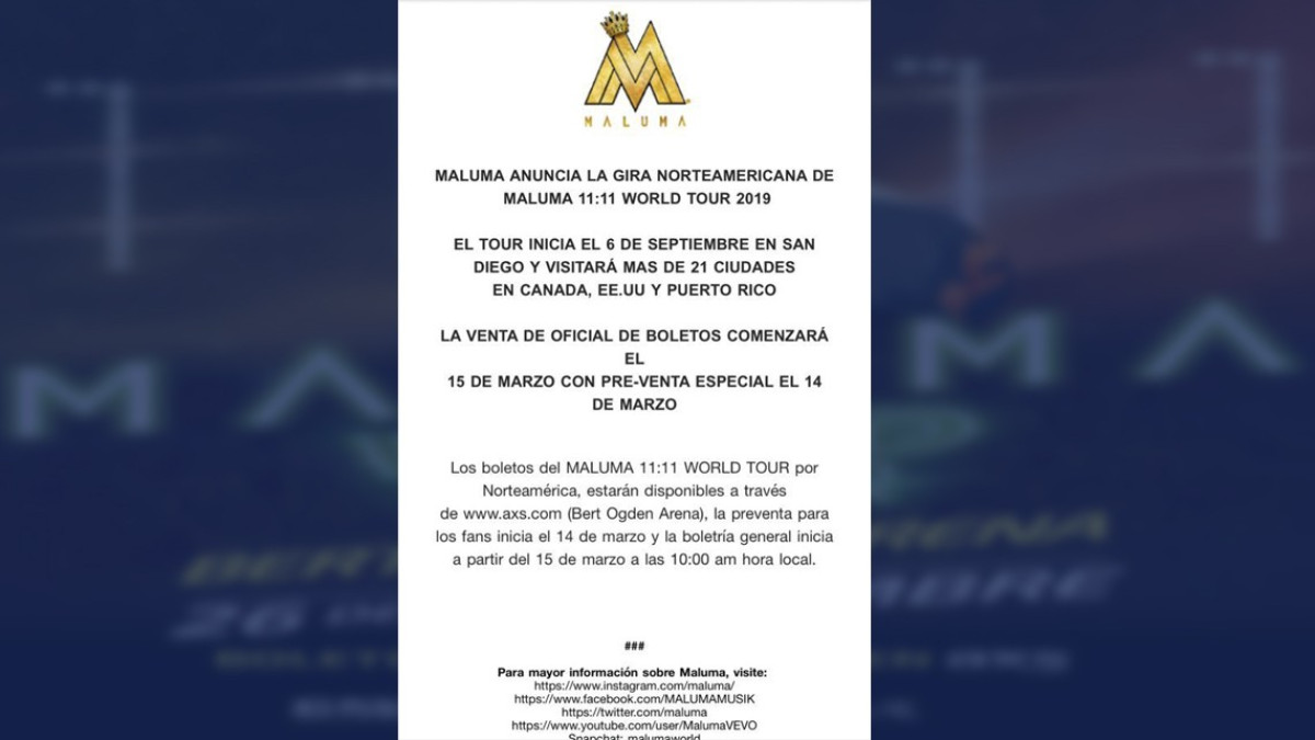 Maluma traerá gira mundial a Edinburg 