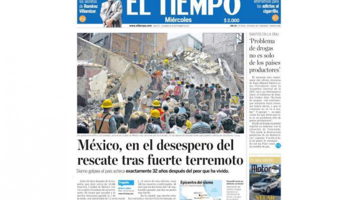 Sismo de México en portadas internacionales