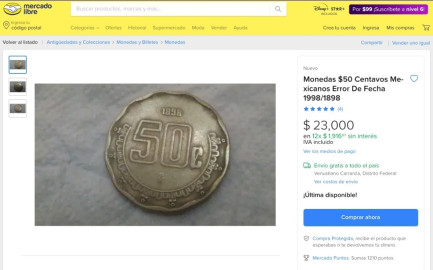 Ofrecen 53 mil pesos por moneda de 50 centavos 