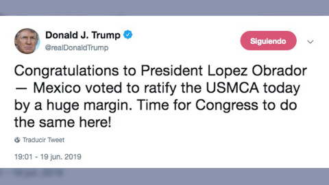 Trump felicita a AMLO por ratificación de T-MEC