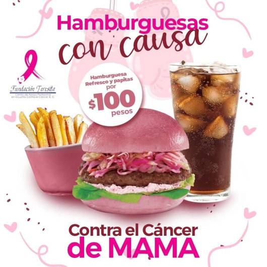 Invitan a comprar hamburguesas rosas a beneficio de pacientes con cáncer 