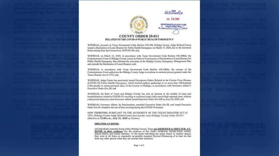 Juez del Condado Hidalgo emite orden de permanecer en casa
