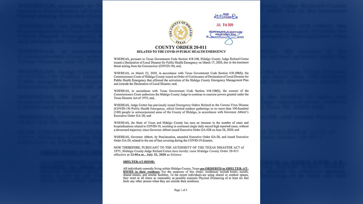 Juez del Condado Hidalgo emite orden de permanecer en casa