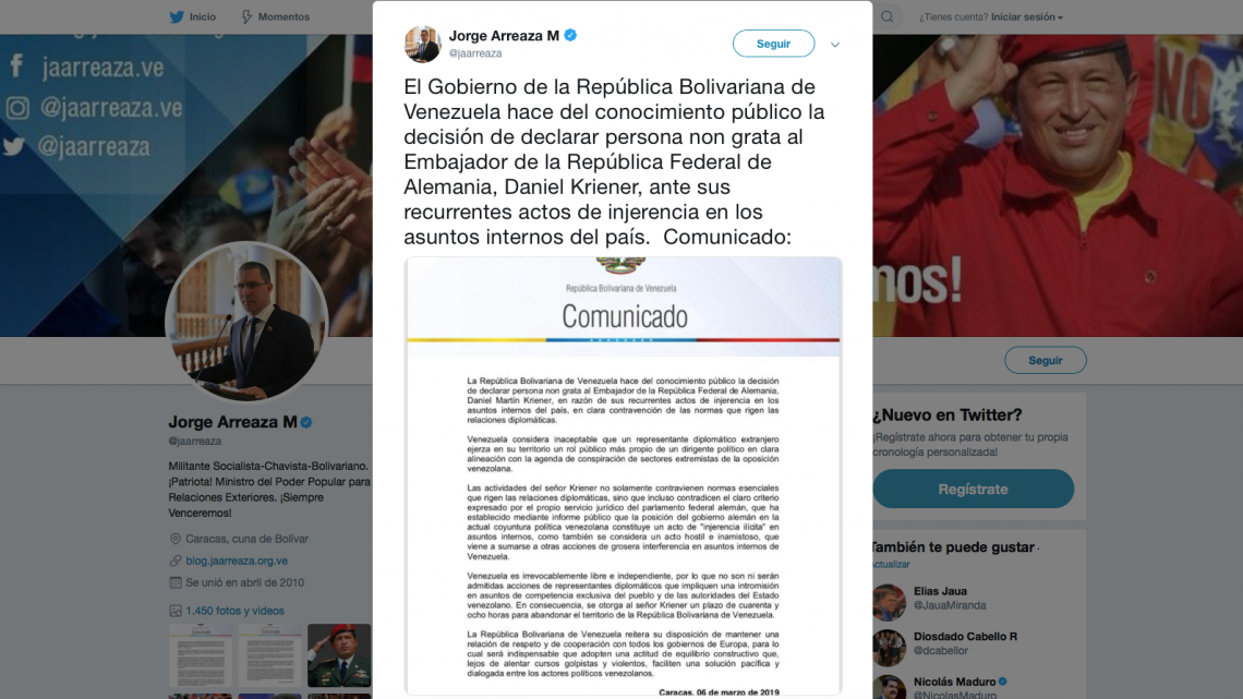 Venezuela expulsa a embajador de Alemania
