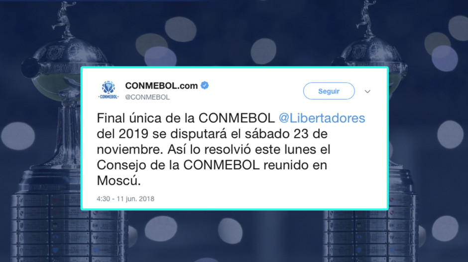 La final de la Libertadores será a partido único