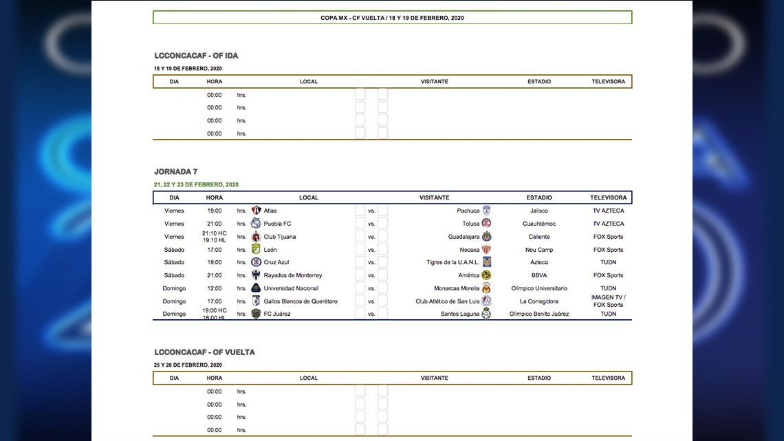 Conoce el calendario completo para el Torneo Clausura 2020 de Liga Mx