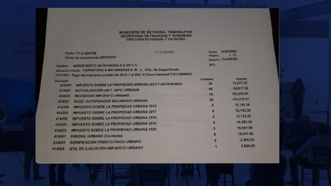 Adeuda Aeropuerto de Reynosa 33 mdp en predial 